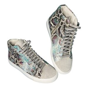 P448 High-Top Sneakers in Multicolor Snake Print with Gray Suede